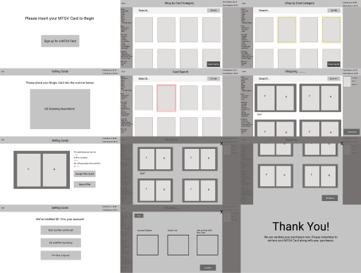 A compound view of all the low-fi wireframes