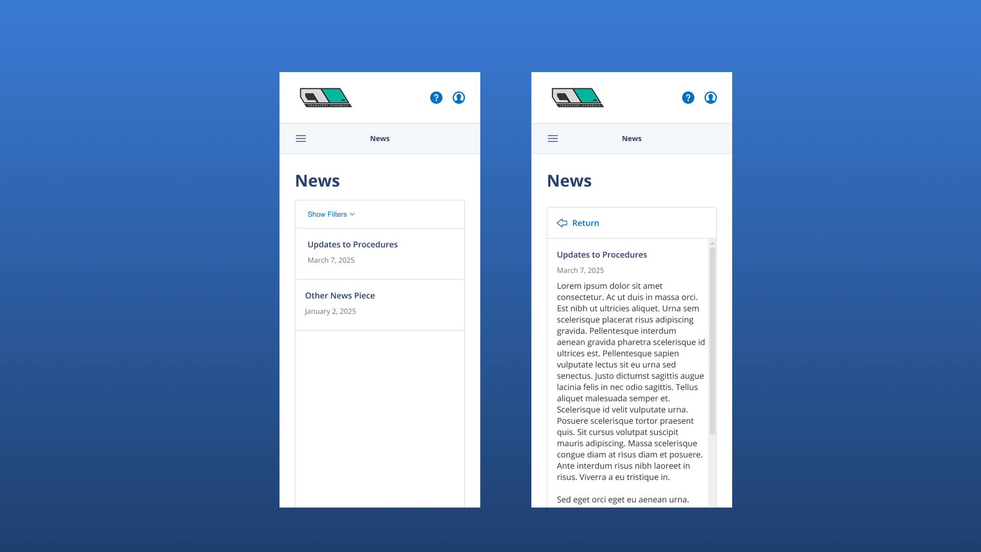 a screenshot of the new mobile news pages