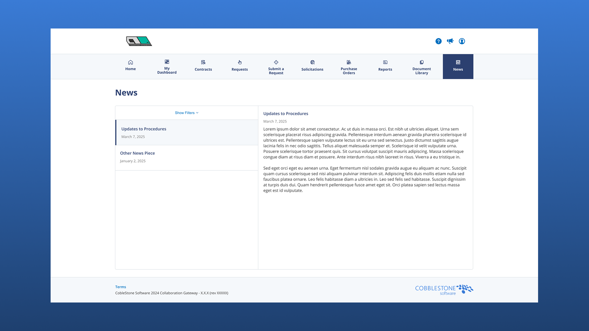 a screenshot of the redesigned news page